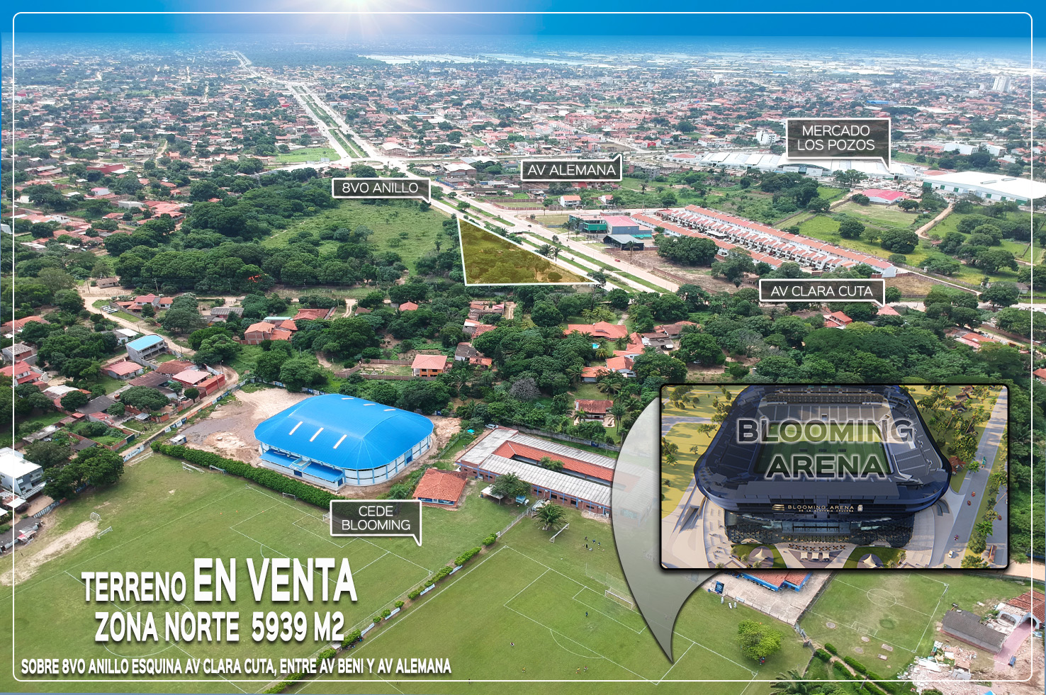 TERRENO EN VENTA ZONA NORTE SOBRE 8VO ANILLO ENTRE AV BENI Y AV ALEMANA