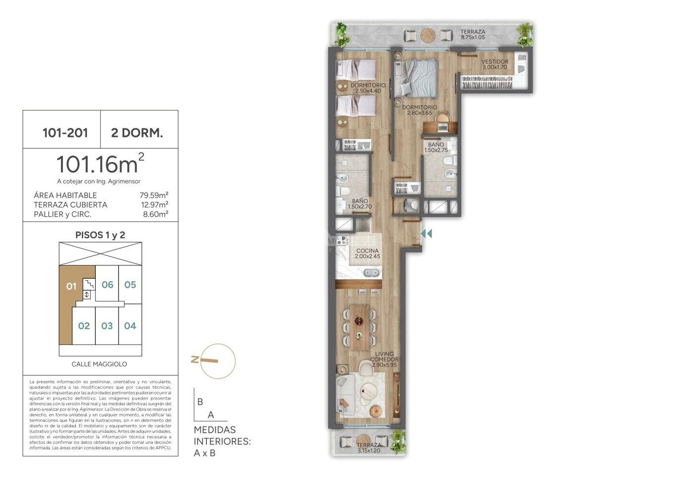VENTA APARTAMENTO 2 DORMITORIOS PARQUE RODO MAGGIOLO Y SARMIENTO ED. DECO MAGGIOLO TERRAZA AL FRENTE - Więcej