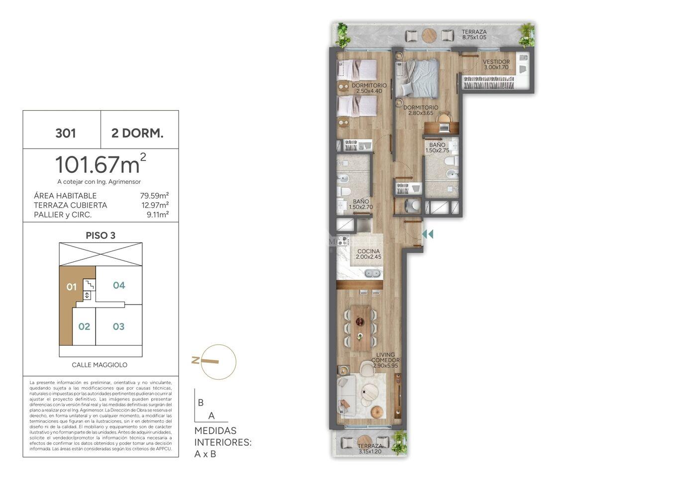 VENTA APARTAMENTO 2 DORMITORIOS PARQUE RODO MAGGIOLO Y SARMIENTO ED. DECO MAGGIOLO TERRAZA AL FRENTE - Widok 6