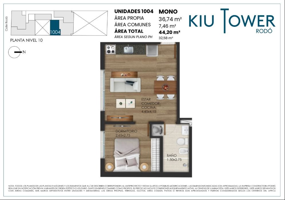 Apartamento a estrenar de 1 dormitorio con amenities en piso alto en Cordon sobre la calle rodó - Ansicht 5
