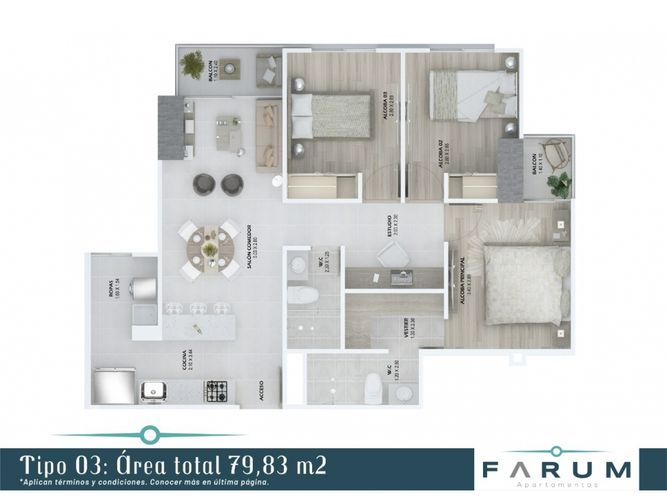 Apartamento de 3 alcobas en venta en Las Lomitas, Sabaneta, 79 m² · foto 3 de 6