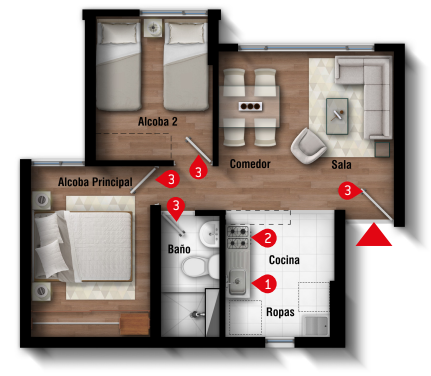 Apartamento de 2 alcobas en arriendo en Montevideo, Bogotá, 42 m² · foto 4 de 4