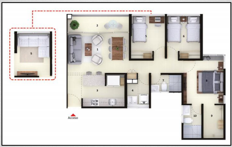 Apartamento de 2 alcobas en venta en Bochalema, Cali, 80 m² · foto 3 de 5