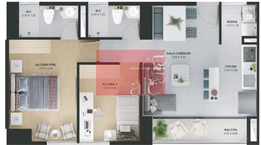Apartamento de 2 alcobas en venta en Santa Ana, Bello, 57 m² · foto 15 de 16