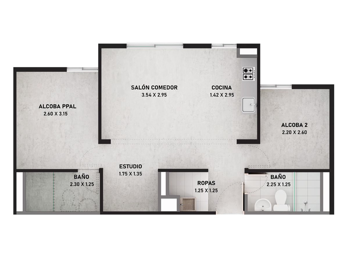 2BR Apartment in Alto del medio (49 m²) for Sale