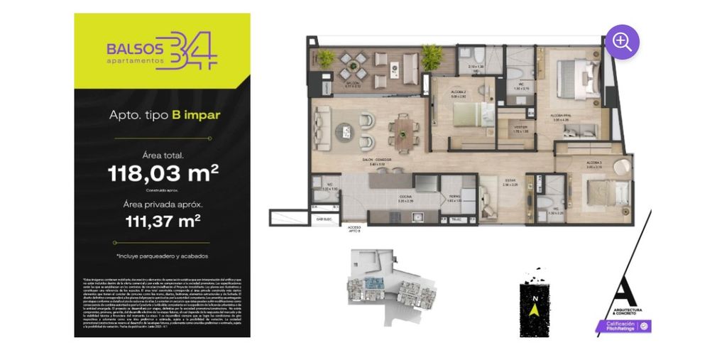 Apartamento de 2 alcobas en venta en Los Balsos, Medellín, 82 m² · foto 10 de 15