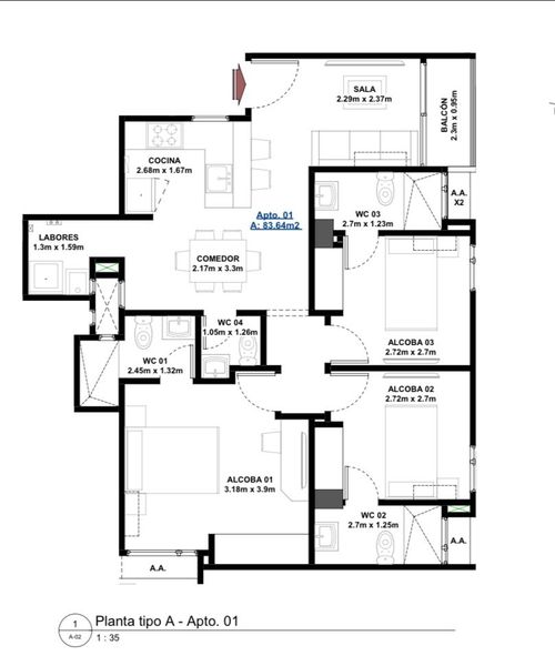 Apartamento de 2 alcobas en venta en Las Delicias, Barranquilla, 57 m² · foto 4 de 24