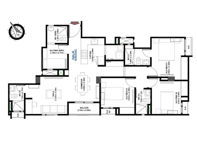 Apartamento de 2 alcobas en venta en Las Delicias, Barranquilla, 57 m² · foto 8 de 24