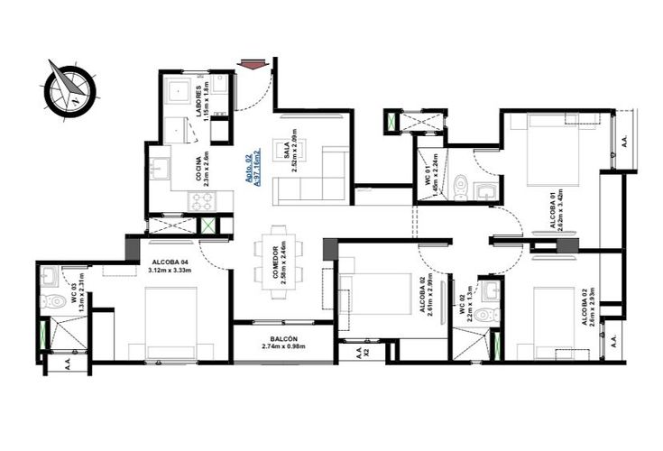 Apartamento de 2 alcobas en venta en Las Delicias, Barranquilla, 57 m² · foto 6 de 24
