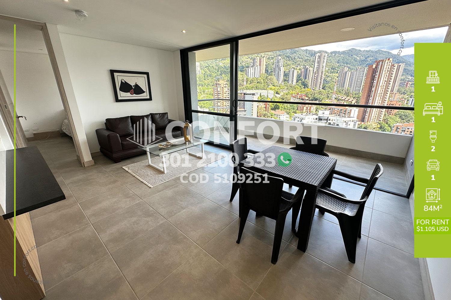 Studio for rent in Los Balsos, Medellín