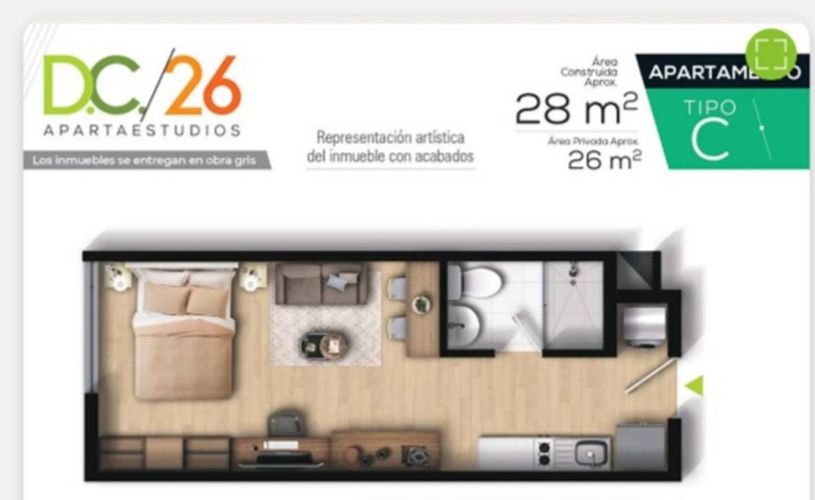 Apartaestudio en venta en Modelia, Bogotá, 28 m² · foto 16 de 17