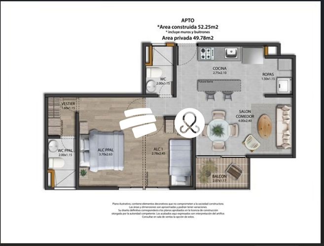 Apartamento de 2 alcobas en venta en Pedrera Mirador Azul, Copacabana, 52 m² · foto 7 de 16