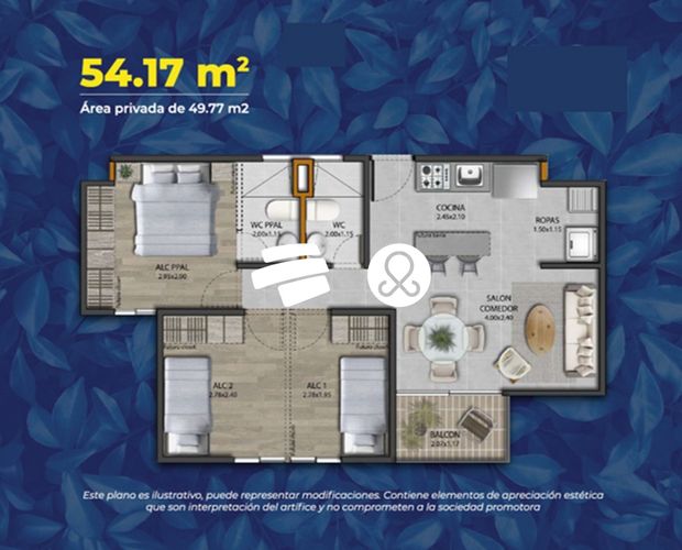 Apartamento de 2 alcobas en venta en Pedrera Mirador Azul, Copacabana, 52 m² · foto 11 de 16