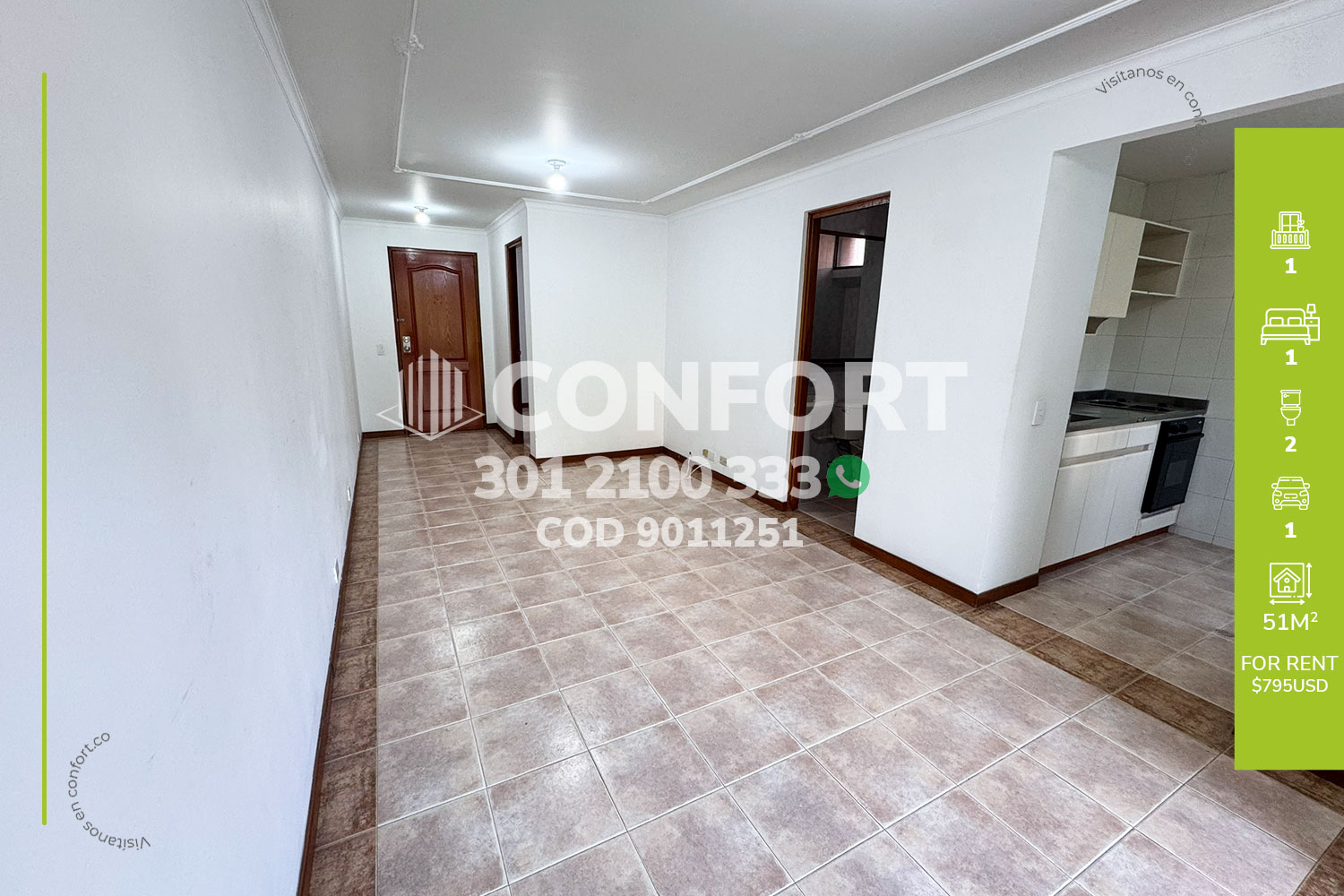 1BR Apartment in Santa maria de los angeles (51 m²)