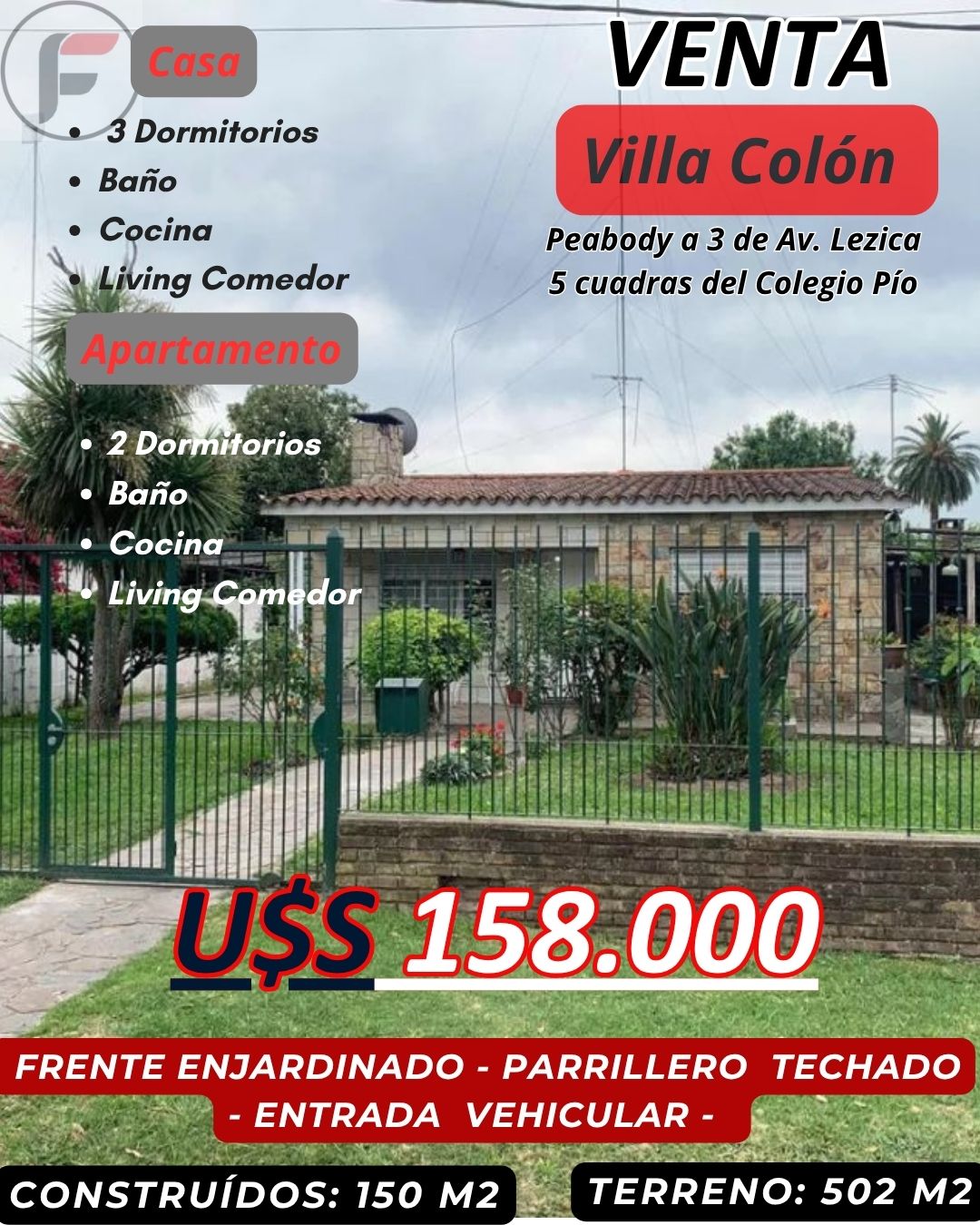 Excepcional Propiedad en Villa Colón: Casa Principal de 3 Dormitorios y Apartamento Independiente de 2 Dormitorios. Amplio Jardín con Parrillero y Galpón.