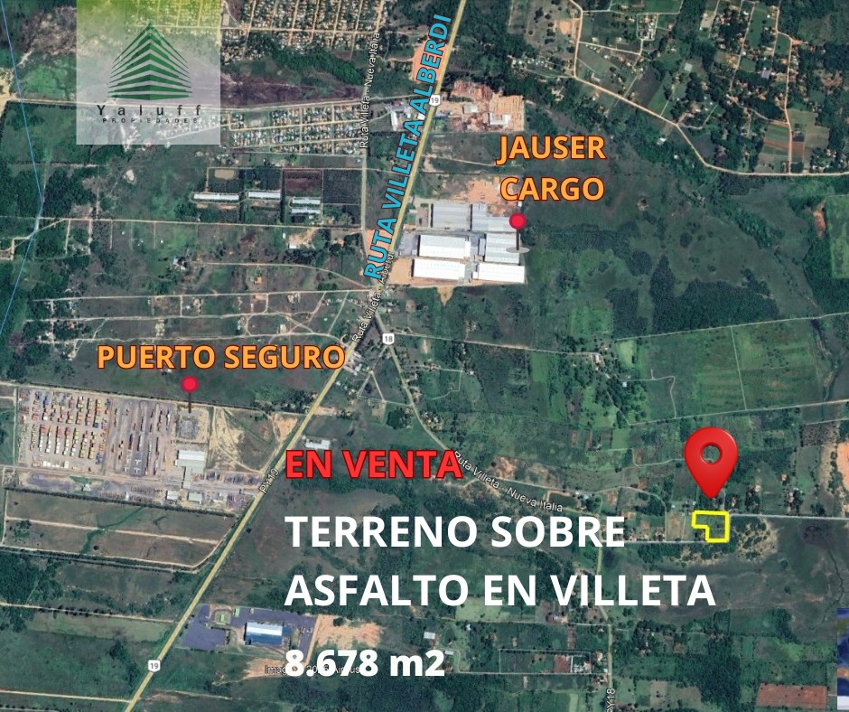 TERRENO PARA INDUSTRIA O LOGÍSTICA 8.678 M2 SOBRE ASFALTO EN ESQUINA EN VILLETA