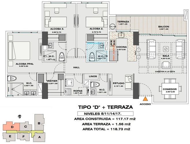 Apartamento de 3 alcobas en venta en El Poblado, Medellín, 119 m² · foto 10 de 13