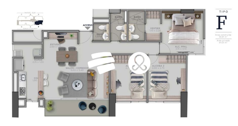 Apartamento de 3 alcobas en venta en Loma De La Doctora, Sabaneta, 91 m² · foto 7 de 7