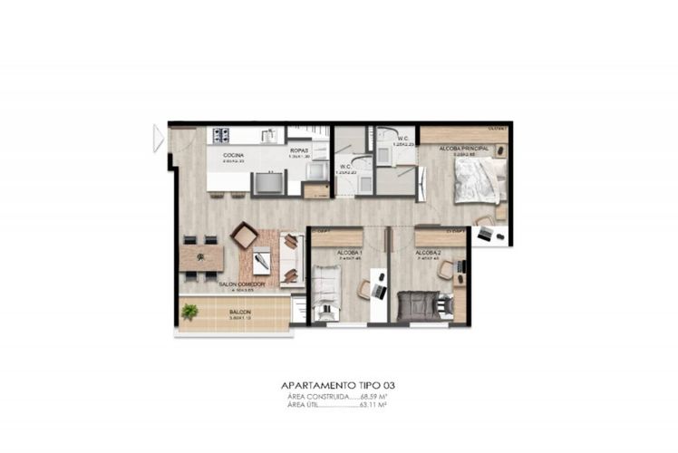 Apartamento de 3 alcobas en venta en Barro Blanco, Rionegro, 68 m² · foto 8 de 13