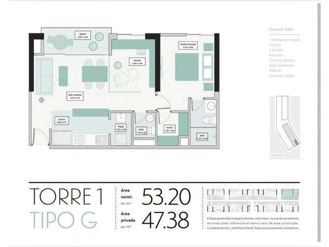 Apartamento de 1 alcoba en venta en Barro Blanco, Rionegro, 53 m² · foto 2 de 7