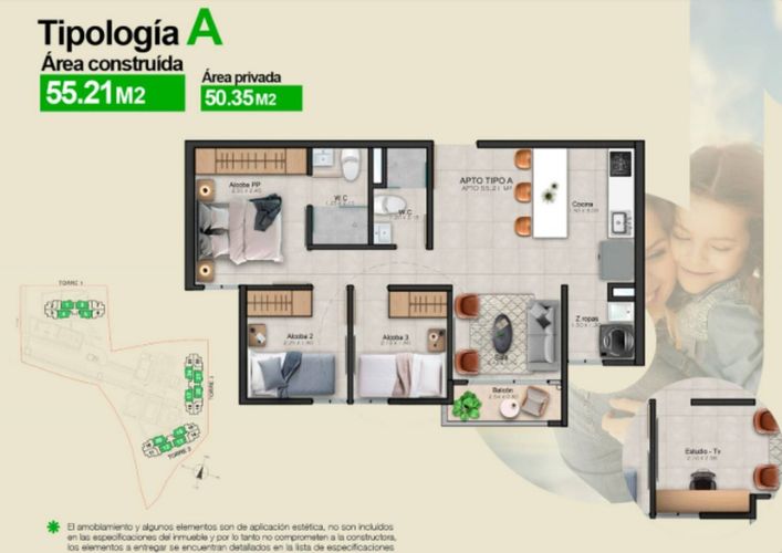Apartamento de 3 alcobas en venta en Machado, Copacabana, 55 m² · foto 3 de 21