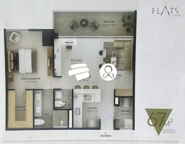 Apartamento de 1 alcoba en venta en Los Balsos, Medellín, 67 m² · foto 3 de 14