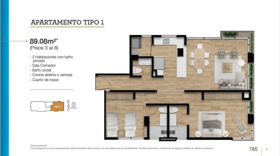Apartamento de 2 alcobas en venta en La Cabrera, Bogotá, 90 m² · foto 7 de 19