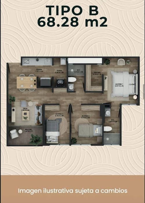 Apartamento de 2 alcobas en venta en El Tambo, La Ceja, 68 m² · foto 7 de 12