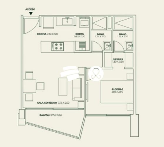 Apartamento de 1 alcoba en venta en El Retiro, 46 m² · foto 2 de 12