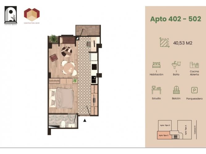 Apartaestudio en venta en Pasadena, Bogotá, 40 m² · foto 2 de 10