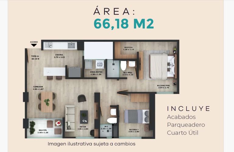 Apartamento de 3 alcobas en venta en El Tambo, La Ceja, 66 m² · foto 12 de 14