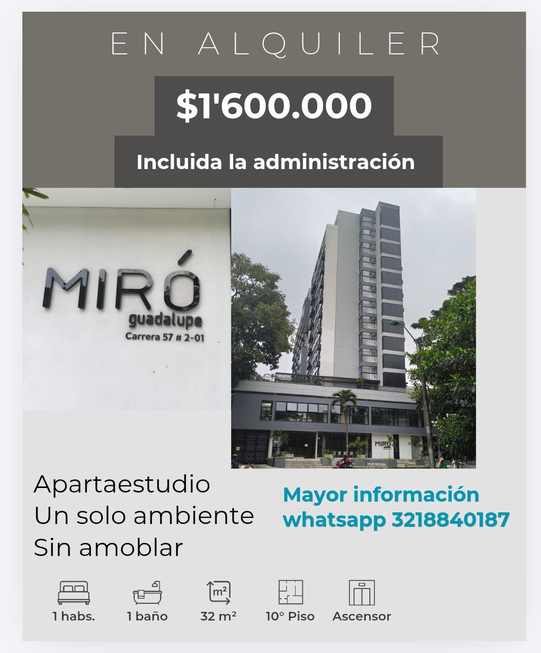 Studio for rent in Seminario, Cali