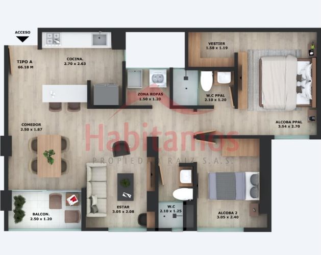Apartamento de 2 alcobas en venta en El Tambo, La Ceja, 66 m² · foto 12 de 13