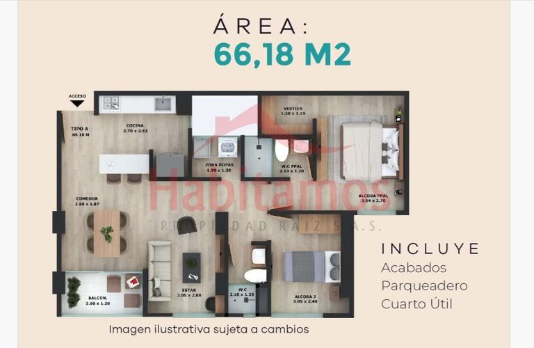 Apartamento de 2 alcobas en venta en El Tambo, La Ceja, 66 m² · foto 13 de 13