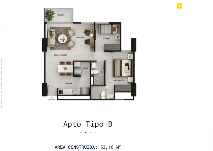 Apartamento de 2 alcobas en venta en Fontibon, Rionegro, 53 m² · foto 3 de 24