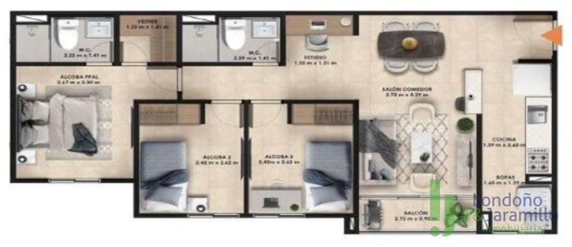Apartamento de 3 alcobas en venta en Ub. Monteverde, Rionegro, 73 m² · foto 6 de 17