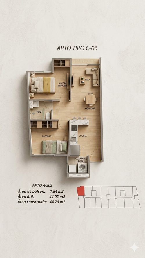 Apartamento de 2 alcobas en venta en Santa Lucia, Tunja, 44 m² · foto 14 de 24
