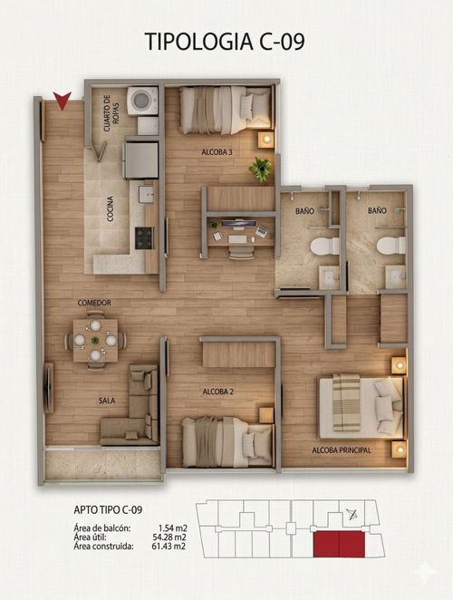 Apartamento de 2 alcobas en venta en Santa Lucia, Tunja, 44 m² · foto 15 de 24