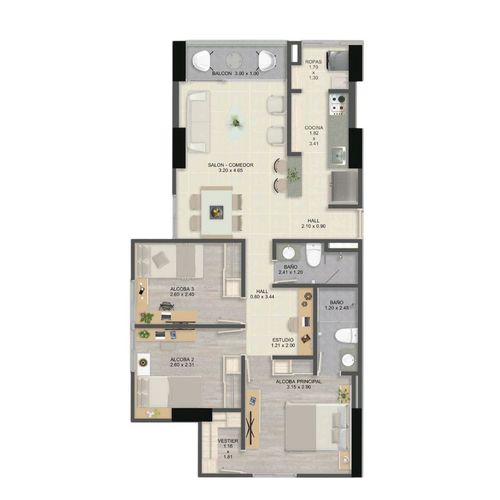 Apartamento de 3 alcobas en venta en Monteazul, Sabaneta, 76 m² · foto 2 de 10