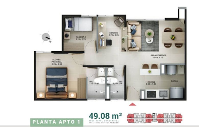 Apartamento de 3 alcobas en venta en La Ceja, 50 m² · foto 2 de 20