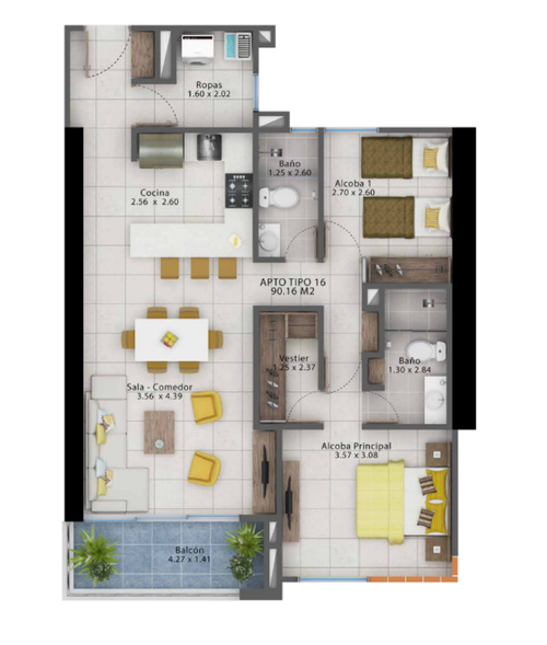 Apartamento de 3 alcobas en venta en Ciudad Jardin, Cali, 171 m² · foto 5 de 13