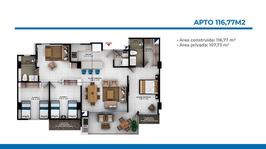 Apartamento de 3 alcobas en venta en Marbella, Cartagena, 117 m² · foto 7 de 20