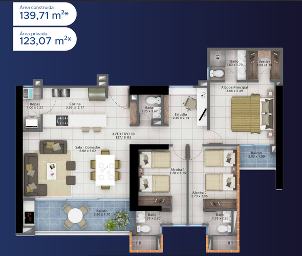 Apartamento de 3 alcobas en venta en Ciudad Jardin, Cali, 139 m² · foto 5 de 11