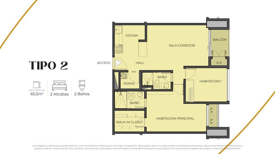 Apartamento de 2 alcobas en venta en Las Flores, Barranquilla, 65 m² · foto 3 de 9