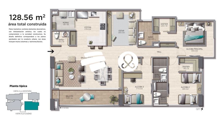 Apartamento de 3 alcobas en venta en Altos Del Poblado, Medellín, 128 m² · foto 15 de 15