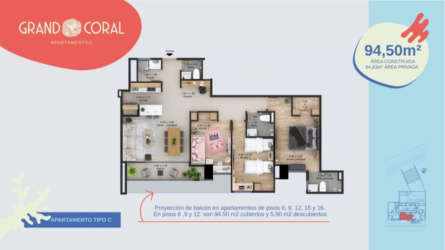 Apartamento de 3 alcobas en venta en Laureles, Medellín, 94 m² · foto 14 de 14
