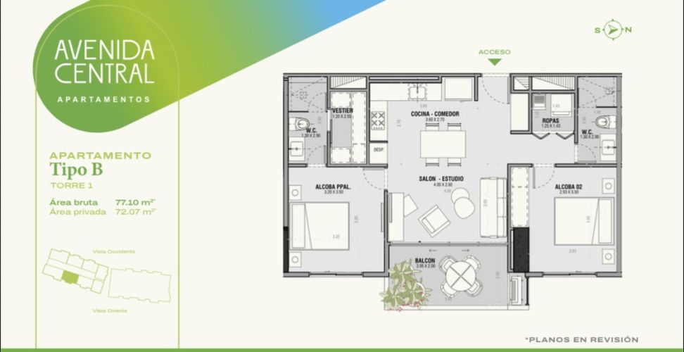Apartamento de 2 alcobas en venta en Manila, Medellín, 77 m² · foto 5 de 5