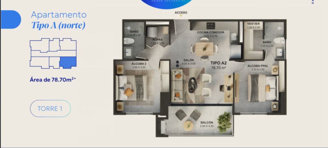 Apartamento de 2 alcobas en venta en Manila, Medellín, 78 m² · foto 6 de 8
