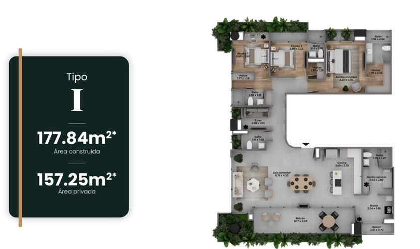 Apartamento de 2 alcobas en venta en Castropol, Medellín, 86 m² · foto 6 de 16