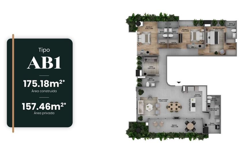 Apartamento de 2 alcobas en venta en Castropol, Medellín, 86 m² · foto 7 de 16